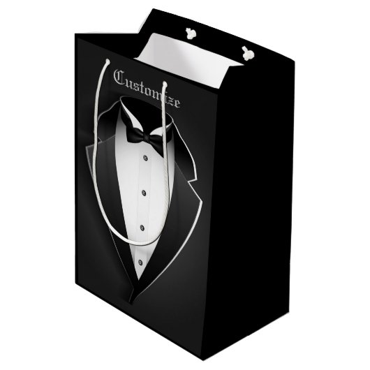 Zwart-wit Elegant Tuxedo Medium Cadeauzakje (Achterkant Gekanteld)