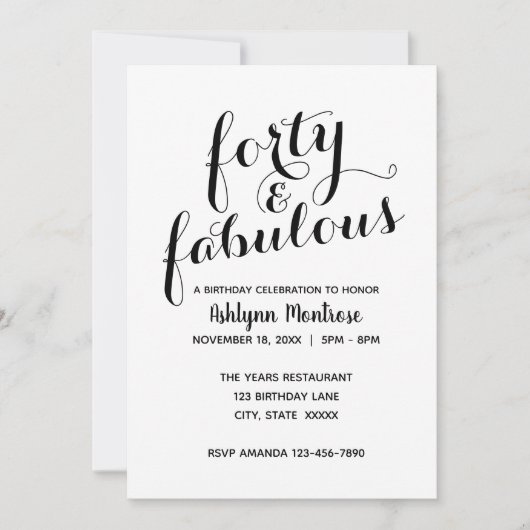 Zwart-wit elegant Veertig jaar en feestdag Kaart (Voorkant)