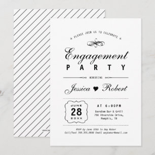 Zwart & Wit Elegant Verloving Feest Kaart