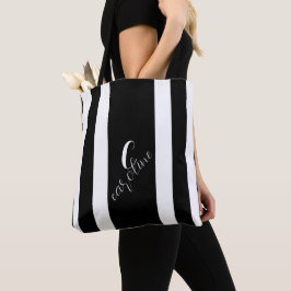 Zwart-wit elegant - Verticaal gestreept Tote Bag
