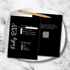 Zwart Wit Elegant Vet Script Trouwen Formeel RSVP Kaartje