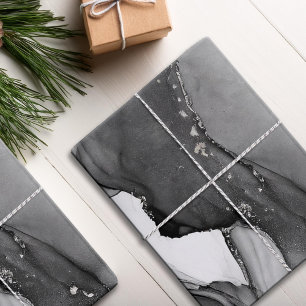 Zwart-wit Elegant Waterverf Marmer Inpakpapier Vel