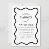 Zwart Wit Elegant Wavy Border Wedding Kaart (Voorkant)