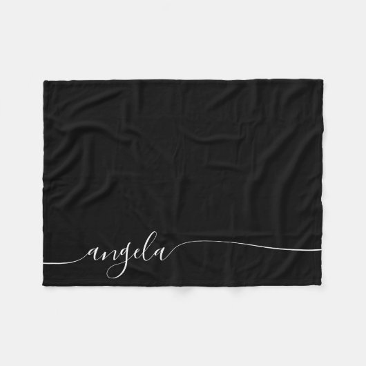 Zwart-wit elegant-wittekenscript fleece deken (Voorkant (Horizontaal))