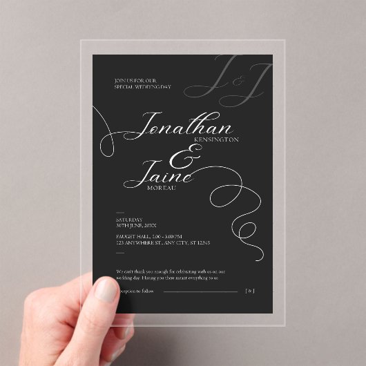 Zwart-wit Elegante Acryl Uitnodiging (Insitu (Draagbaar))