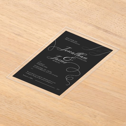 Zwart-wit Elegante Acryl Uitnodiging (Laagn)