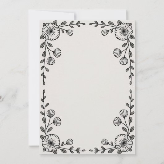 Zwart & Wit Elegante Bloem Uitnodiging (Achterkant)