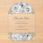Zwart Wit Elegante Bloemen Bewaar de Datum Acryl Uitnodigingen (Voorkant)