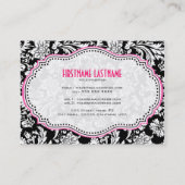 Zwart & Wit Elegante Bloemen Damasks Visitekaartje (Achterkant)