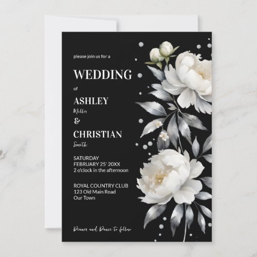 Zwart-wit elegante boho alles in één bruiloft kaart (Voorkant)