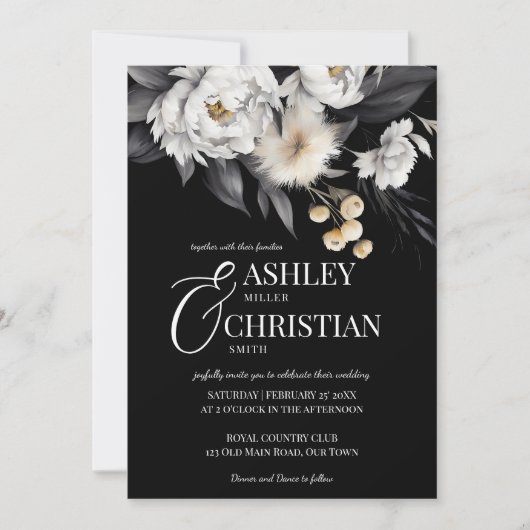 Zwart-wit elegante boho alles in één bruiloft kaart (Voorkant)