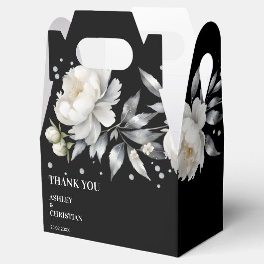Zwart-wit elegante boho bruiloft bedankdoosjes (Geopend)