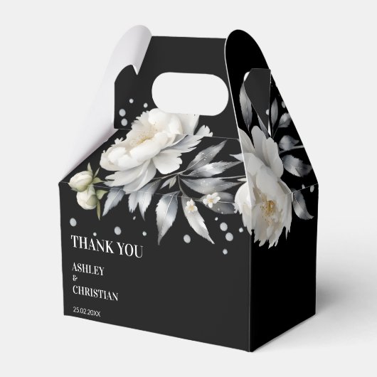 Zwart-wit elegante boho bruiloft bedankdoosjes (Voorkant Zijde)