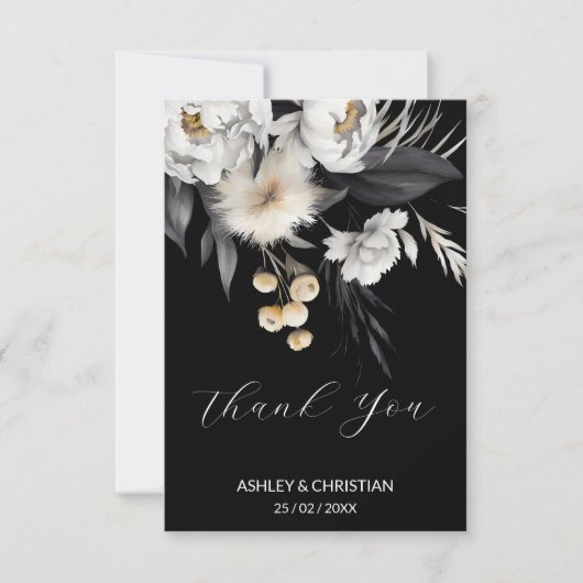 Zwart-wit elegante boho bruiloft bedankkaart (Voorkant)