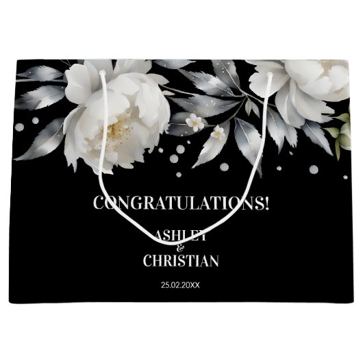 Zwart-wit elegante boho bruiloft groot cadeauzakje (Voorkant)