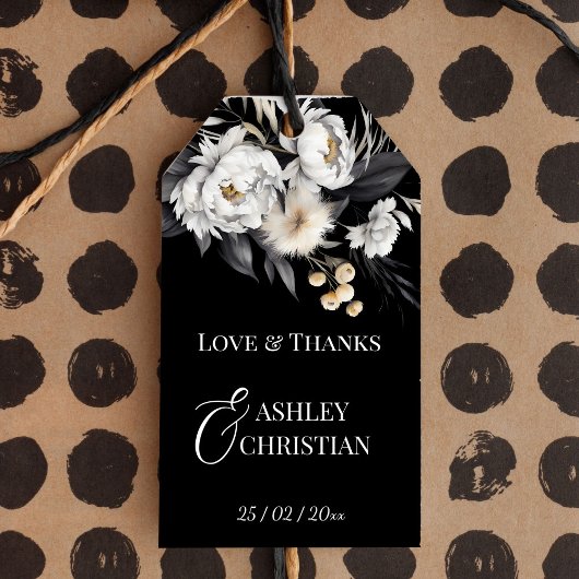 Zwart-wit elegante boho bruiloft gunst cadeaulabel