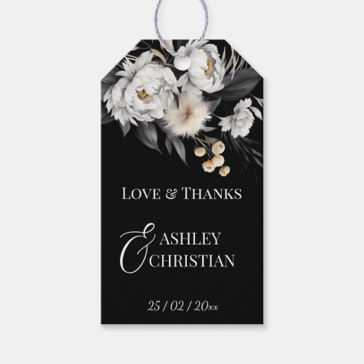 Zwart-wit elegante boho bruiloft gunst cadeaulabel (Voorkant)