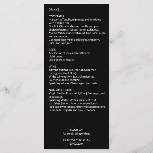 Zwart-wit elegante boho bruiloft template menu (Achterkant)