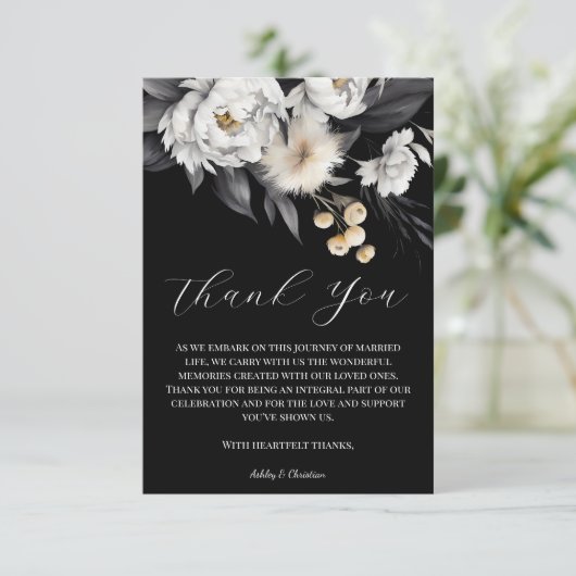 Zwart-wit elegante boho-fotosjabloon bedankkaart (Staand voorkant)