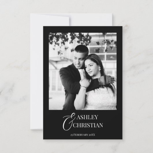 Zwart-wit elegante boho-fotosjabloon bedankkaart (Achterkant)