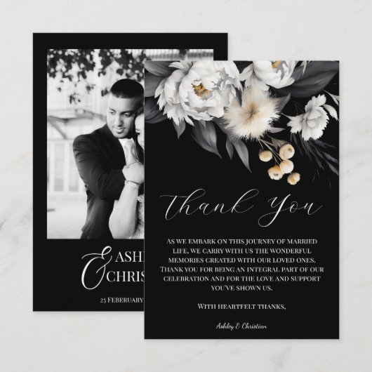 Zwart-wit elegante boho-fotosjabloon bedankkaart (Voorkant / Achterkant)