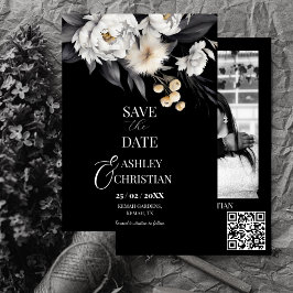 Zwart-wit elegante boho fotosjabloon save the date
