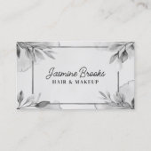 Zwart-wit Elegante Botanische Bladeren Visitekaartje (Voorkant)