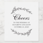 Zwart-wit elegante botanische loof bruiloft wijn etiket (Enkel label)