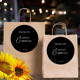 Zwart-wit elegante bruiloft dank u gunst ronde sticker