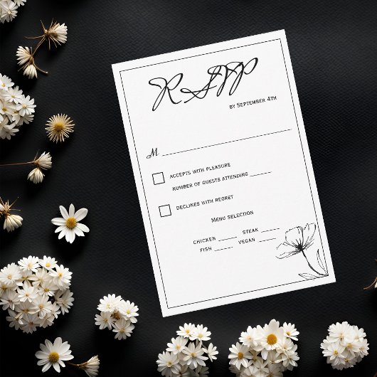 Zwart-wit Elegante Bruiloft Maaltijd Keuze RSVP Kaartje
