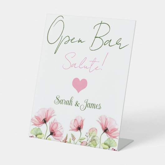 Zwart & wit elegante bruiloft open bar nummers reclamebord met voetstuk (Voorkant)