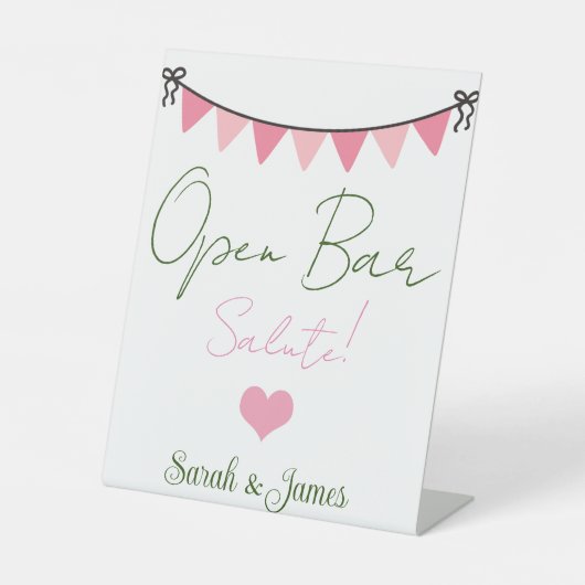 Zwart & wit elegante bruiloft open bar nummers reclamebord met voetstuk (Voorkant)