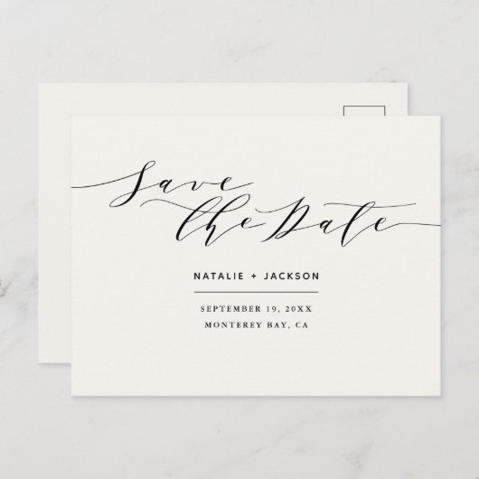 Zwart + wit elegante bruiloft opslaan van de datum briefkaart (Voorkant / Achterkant)