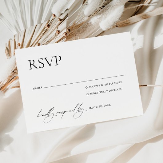 Zwart & Wit Elegante Bruiloft RSVP-kaart RSVP Kaartje