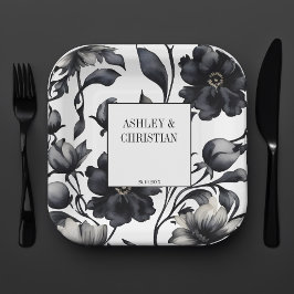 Zwart-wit  elegante bruiloft sjabloon papieren bordje