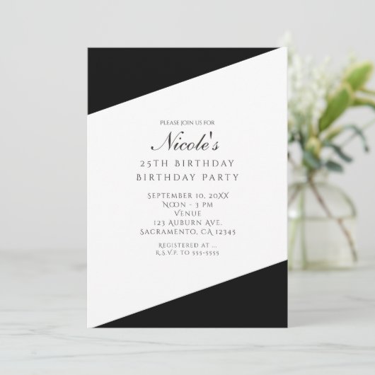 Zwart-wit elegante chic feest uitnodigingen (Staand voorkant)