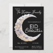 Zwart-wit elegante Crescent Eid-feest uitnodiging (Voorkant)