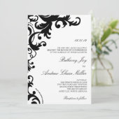 Zwart-wit Elegante Damaskbruiloft Uitnodiging (Staand voorkant)
