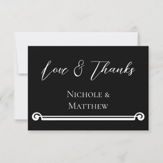 Zwart & Wit Elegante Eenvoudige Huwelijk Bedankkaart (Voorkant)