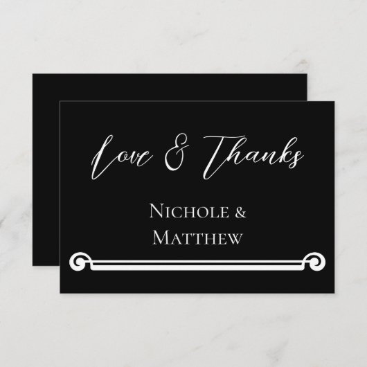 Zwart & Wit Elegante Eenvoudige Huwelijk Bedankkaart (Voorkant / Achterkant)