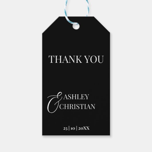 Zwart-wit elegante eenvoudige huwelijksgunst cadeaulabel (Voorkant)