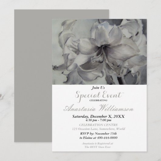 ZWART-WIT ELEGANTE FEESTUITNODIGING KAART (Voorkant / Achterkant)