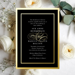 Zwart & Wit Elegante Formele Calligrafie Bruiloft Folie Uitnodiging