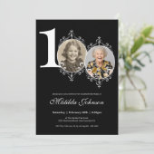 Zwart Wit Elegante Foto 100e Verjaardag Kaart (Staand voorkant)