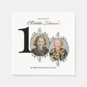 Zwart Wit Elegante Foto 100e Verjaardagsfeestje Servet (Voorkant)