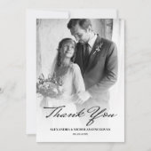 Zwart & Wit Elegante Foto Bruiloft Dank u kaart (Voorkant)