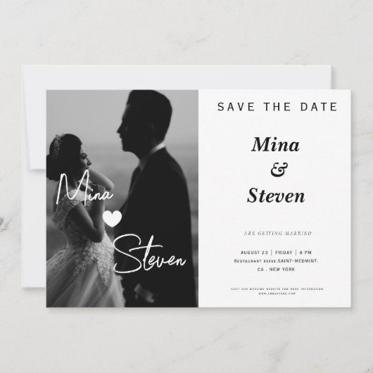 Zwart-wit elegante foto Huwelijk Save The Date (Voorkant)