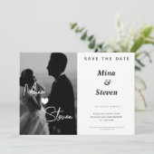 Zwart-wit elegante foto Huwelijk Save The Date (Staand voorkant)