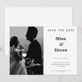 Zwart-wit elegante foto Huwelijk Save The Date (Voorkant / Achterkant)