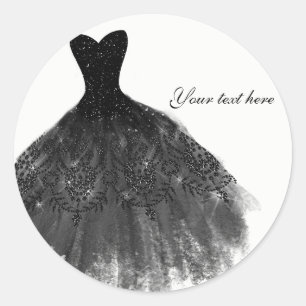 Zwart & wit elegante glamour jurk feest favor ronde sticker